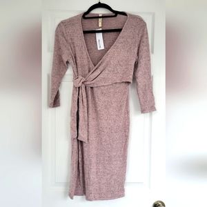 Mauve Brushed Knit Wrap Fitted Maternity/Nursing Dress, Size Small